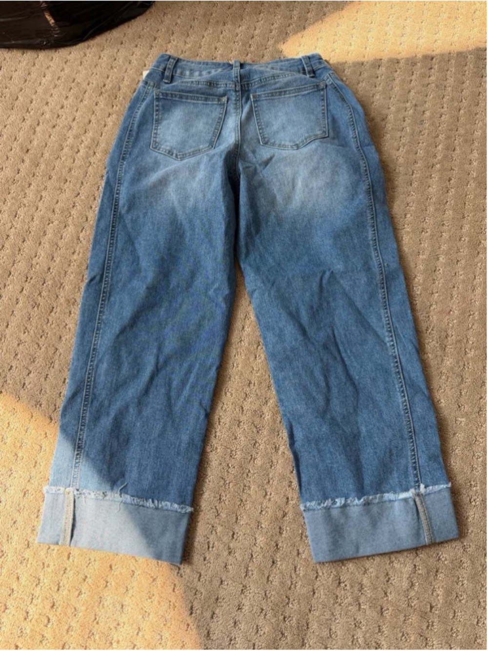 Flamingals Wash Seam Front Roll Raw Hem Mid Rise Straight Leg Jeans M - Picture 3 of 6